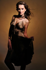 The model in brown dress