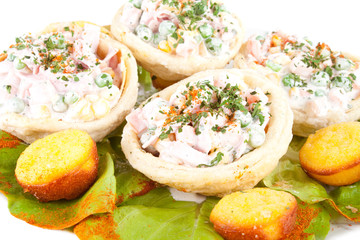 corn breads and salad in tortillas