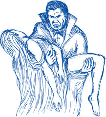 drawing of Count Dracula or vampire carrying his prey