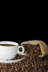 Cup from coffee on coffee grains