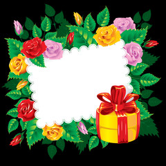 bright background in a frame of lush roses