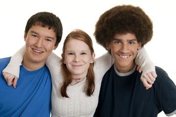 Happy ethnic teen friends