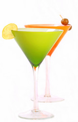 two colorful martinis