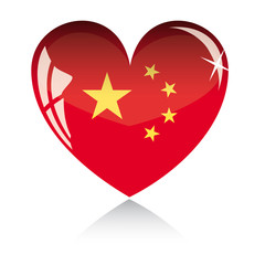 Vector heart with China flag texture isolated on a white.