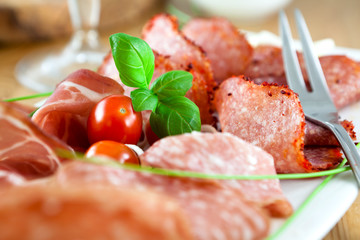 Close up of salami and coppa