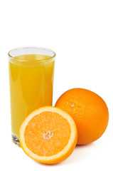 Oranges and orange juice in glass