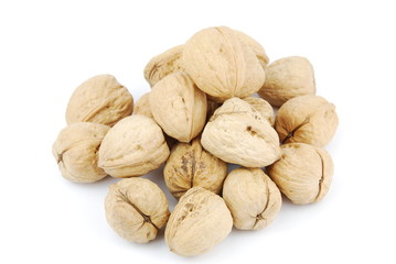 Pile of walnuts on white