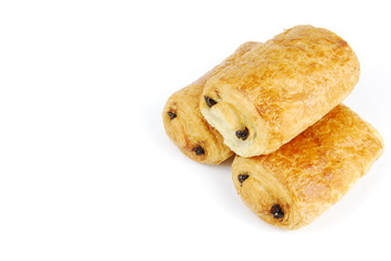 Fresh pain au chocolat (croissant filled with chocolate)