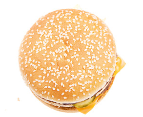 Cheeseburger isolated on white background.