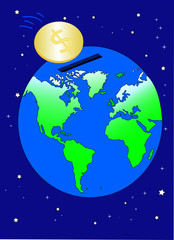 Earth piggy bank with dollar coin