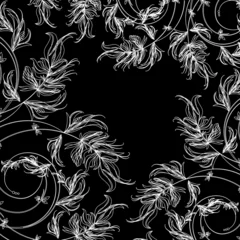 Crédence de cuisine en verre imprimé Fleurs noir et blanc Croquis floral blanc sur fond noir