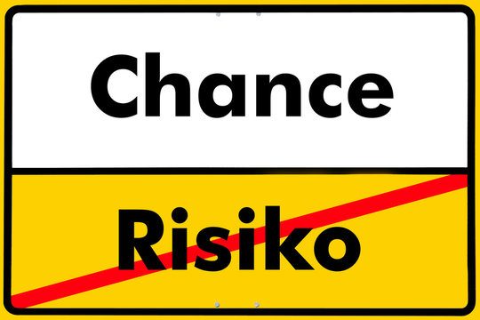 Ortsschild chance, risiko,