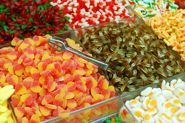 market stand of colorful candies