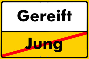 Ortsschild gereift, jung,