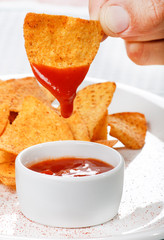 tortilla chips with hot salsa mexicana