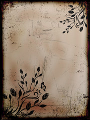 Grunge burned floral background with butterflies
