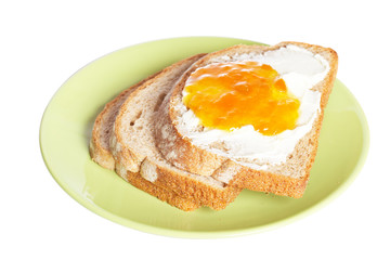 Toast with butter and peach jam
