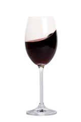 bocal with red wine closeup.