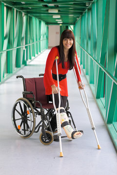 Woman with leg in plaster