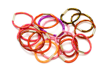 colorful hair elastic bands on white background..