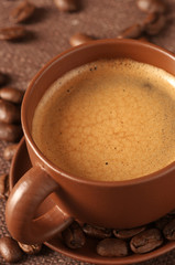 Cup of coffee and beans