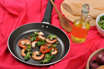mediterranean pan with prawn and caper