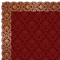 Red background with gold flowers and leaves