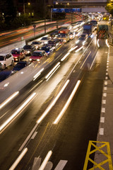 Traffic jam in Hong Kong at night