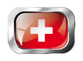 Obraz premium swiss shiny button flag vector illustration. Isolated abstract o