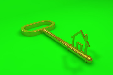 Goldener schlüssel mit haus symbol