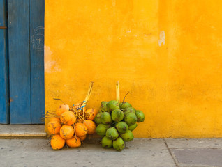 Fresh coconuts in the street of Cartagena, Colombia