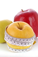 Red, green and yellow apples measured the meter