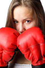 Girl in fighting gloves