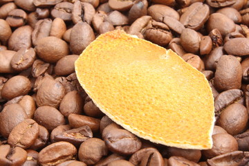 Coffee beans with orange peel