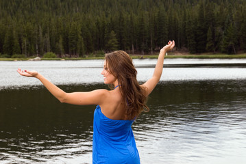 Woman enjoying a day at a lake