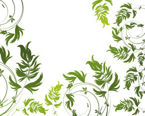 Green floral pattern on white background