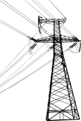 Vector silhouette of high voltage electric line against blue sky