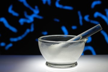 Crystal mortar and pestle at laboratory