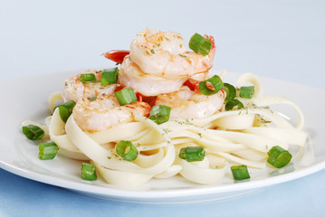 plate of shrimp and noodles
