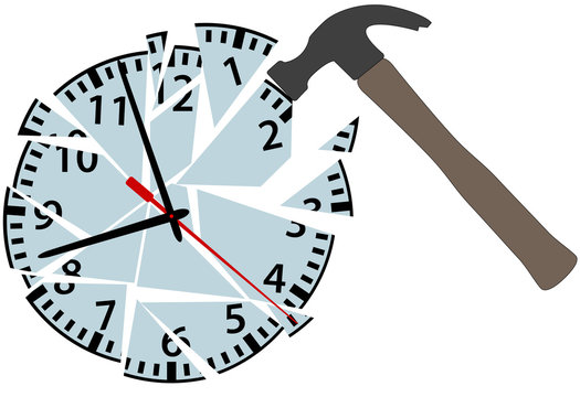 Hammer hits to smash time clock pieces