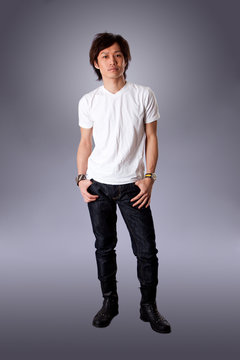 Casual Asian Man In White Shirt