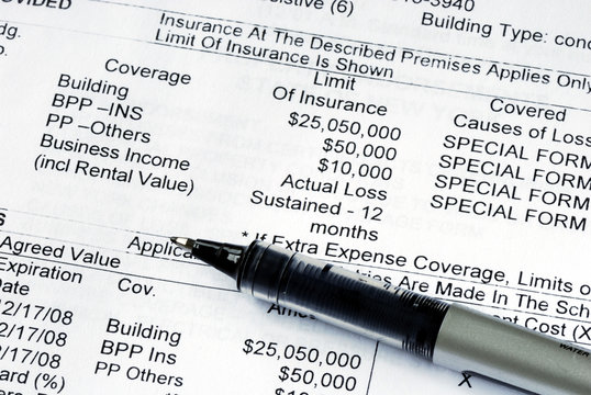 Close up view of the home property insurance policy