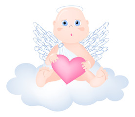 Vector illustration of adorable angel sitting on the cloud