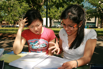 Two female students working together