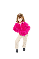 little girl wearing pink jacket isolated on white