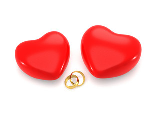 Hearts and gold rings.