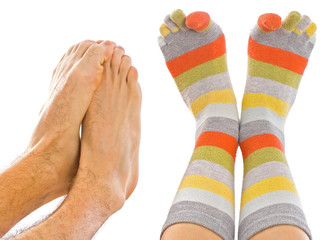 Colorful sock and freezing feet