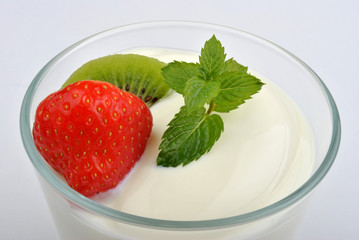 some organic fruit in natural yoghurt and mint