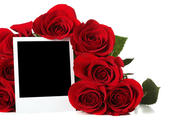 Bouquet of roses with empty photo