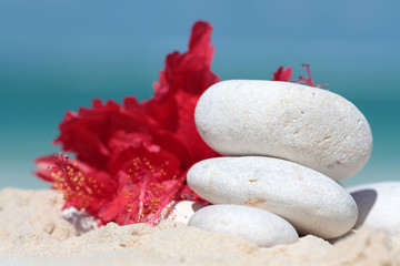 Little white stones used for spa on the beach